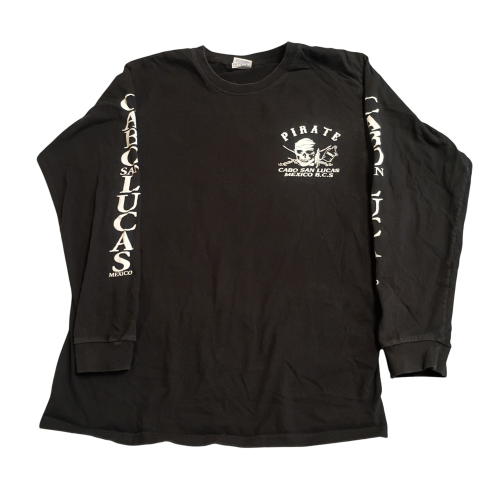 Yazbek Cabo San Lucas Pirate Long Sleeve Shirt Mens Medium Black Graphic Tee